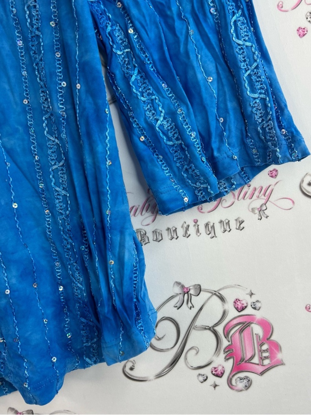Initiatives top sparkly embroidered Blue Sequin-Detail Long Sleeve Women's Top - Picture 4 of 8
